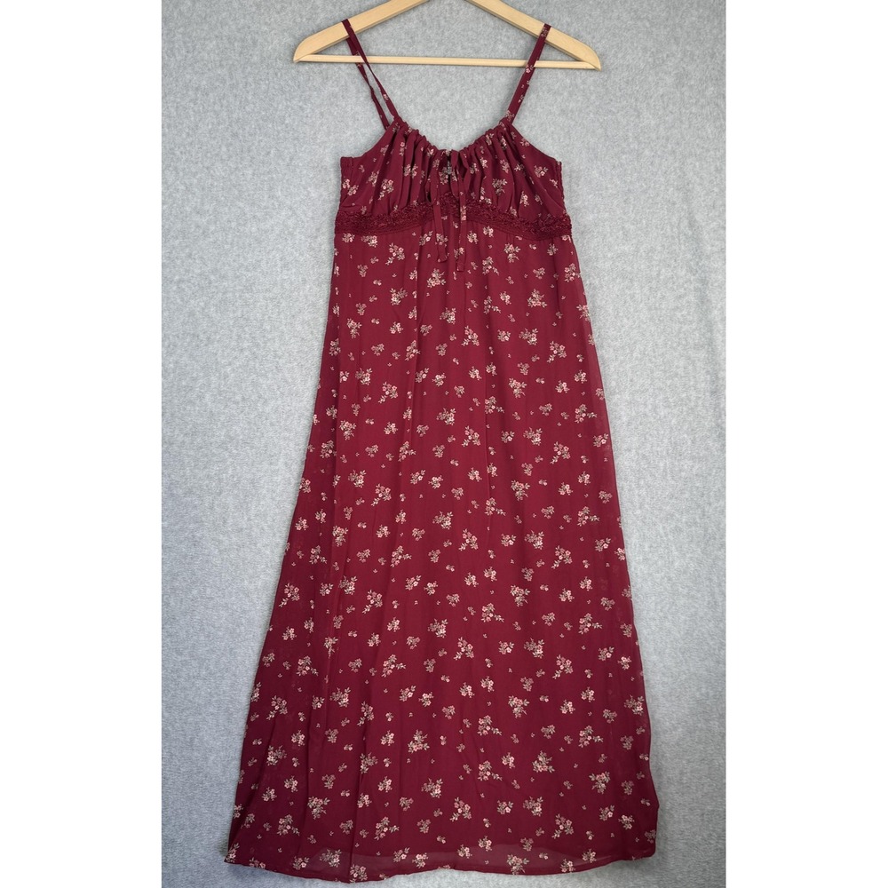No Boundaries Maxi Dress Womens Small Burgundy Floral Babydoll Y2K Boho Crochet